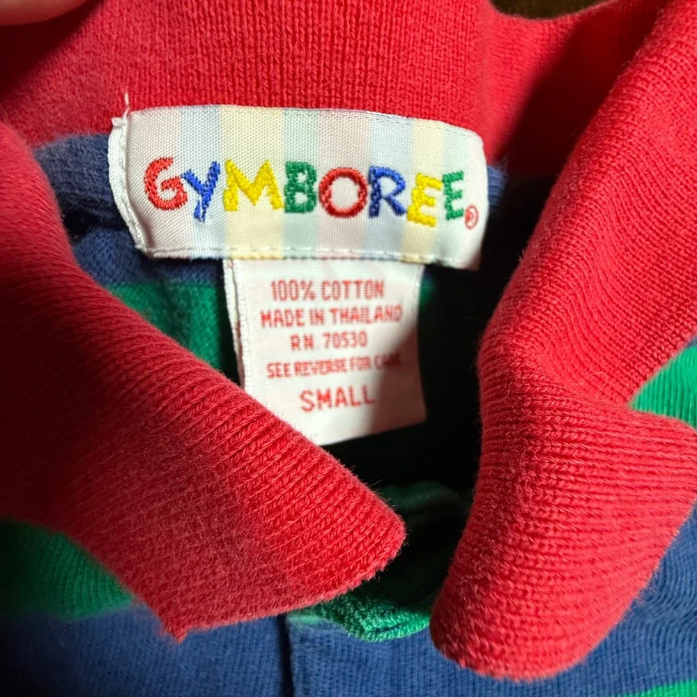 Vintage Gymboree Kids Striped Long Sleeve Polo Shirt Blue Green Red Small Rugby